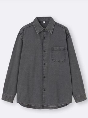 GU - Men's Charcoal Washed Denim Oversized Shirt